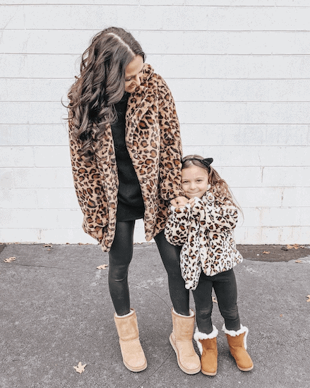 mother and daughter wearing matching leopard coats from shein