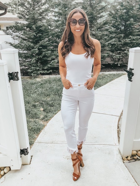 woman wearing an all white outfit