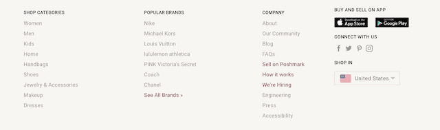 popular brands sections on poshmark screenshot