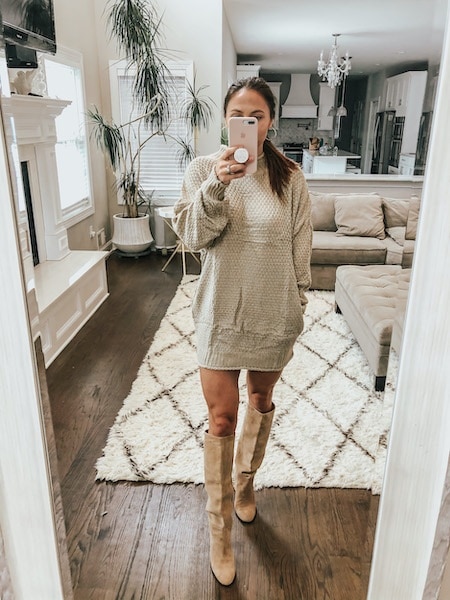 woman wearing sweater dress - cute fall outfits