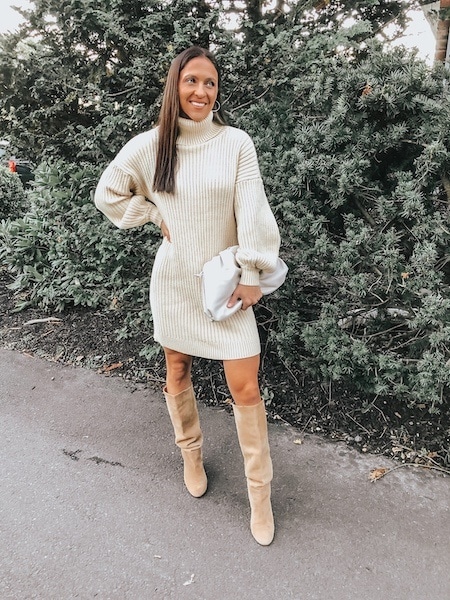 woman in sweater dress - cute fall outfits