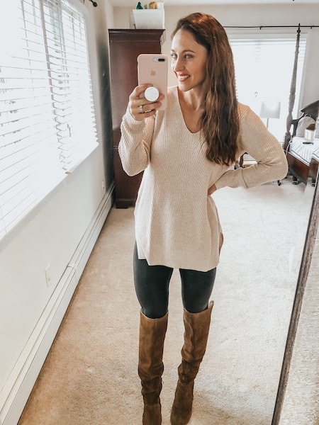 The Sweater Tunic Y'all Need in Your Life • BrightonTheDay  How to wear  leggings, Outfits with leggings, How to wear ankle boots