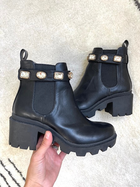 black chunky chelsea boots with stud detailing