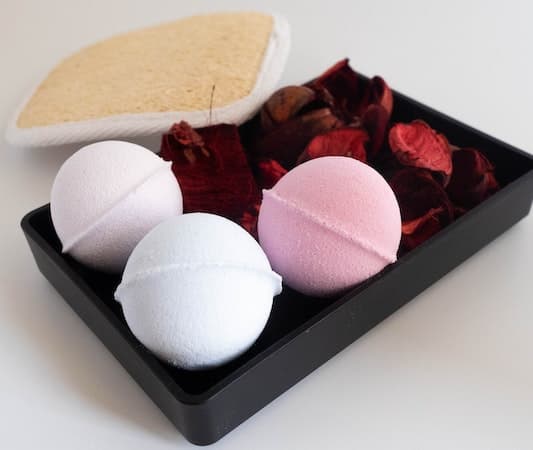 pink and white bath bombs