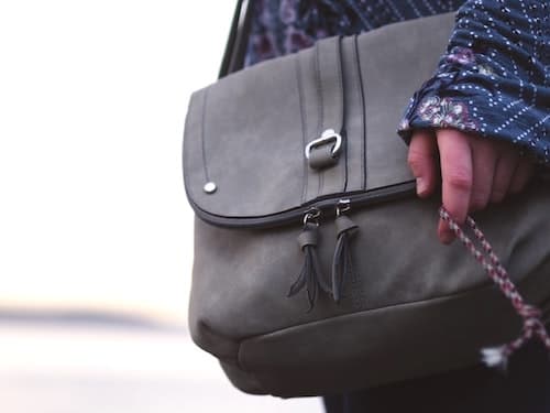 womens grey suede purse