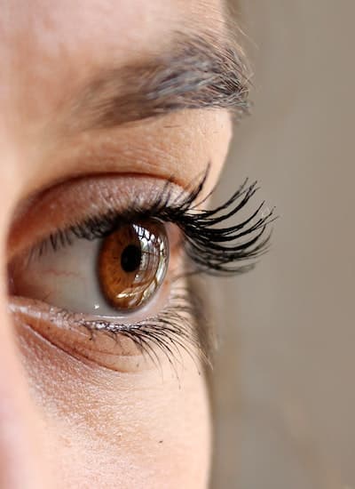 A woman who had a lash lift done on her eyelashes.