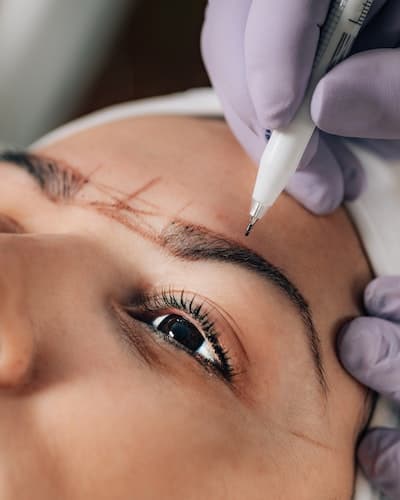 a woman getting microblading on her eyeborws