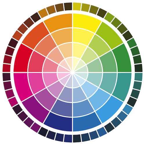 A color wheel with different shades for each color.