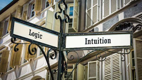 street signs that say "logic" and "intuition"