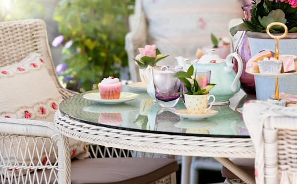 A setup for a garden tea party.