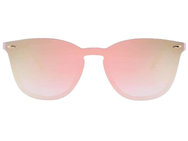 A pair of pink mirrored sunglasses.