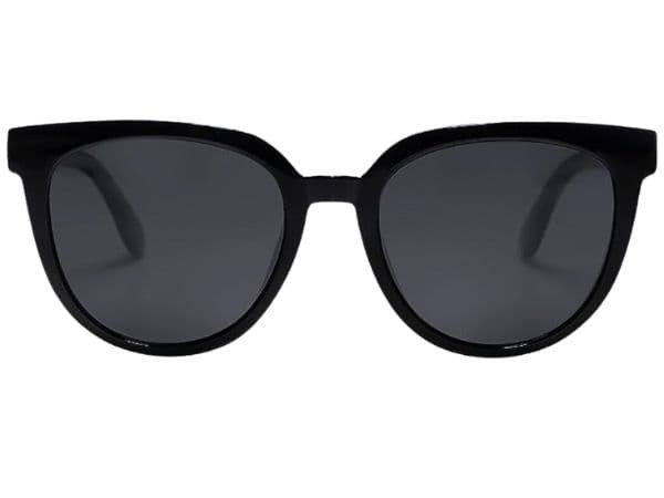 A pair of black polarized sunglasses.