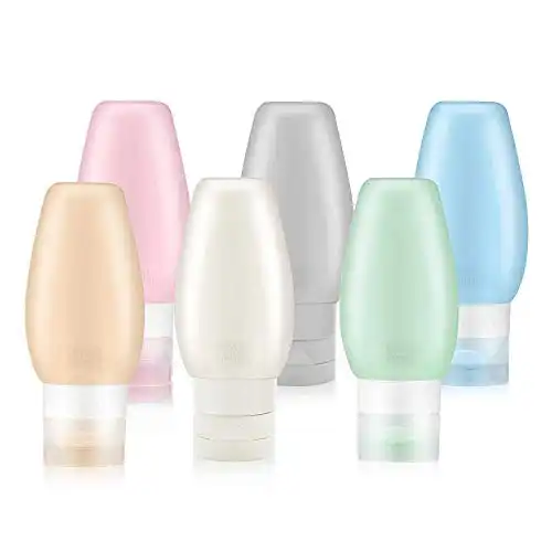 Portable Bottles Set, Uerstar Leak Proof Squeezable Silicon Tubes Travel Size Toiletries Containers, TSA Carry On Approved Refillable Travel Accessories for Shampoo Liquids 6 Pack (3 fl. oz)