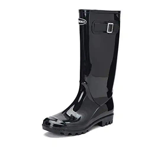 DKSUKO Women's Tall Rain Boots Waterproof Wellington Boots (9.5 B(M) US, Bright Black)