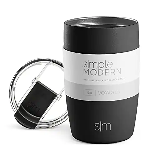 Simple Modern Travel Coffee Mug Tumbler with Flip Lid | Reusable Insulated Stainless Steel Cold Brew Iced Coffee Cup Thermos | Gifts for Women Men Him Her | Voyager Collection | 12oz | Midnight Black