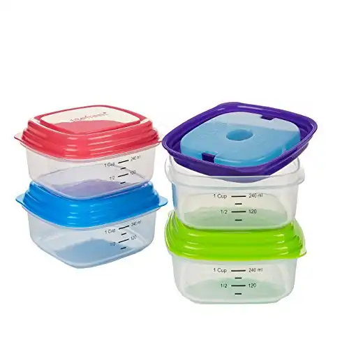 Fit+Fresh Small Plastic Containers With Lids, Freezer Containers For Food Storage, Multi-Colored Lids