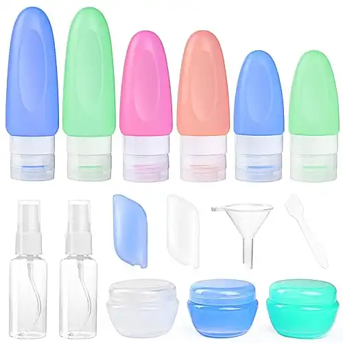 POLENTAT 17 Pcs Silicone Travel Bottles for Toiletries, TSA Approved Travel Size Containers for Shampoo Leak-proof Travel Accessories Containers with Tag