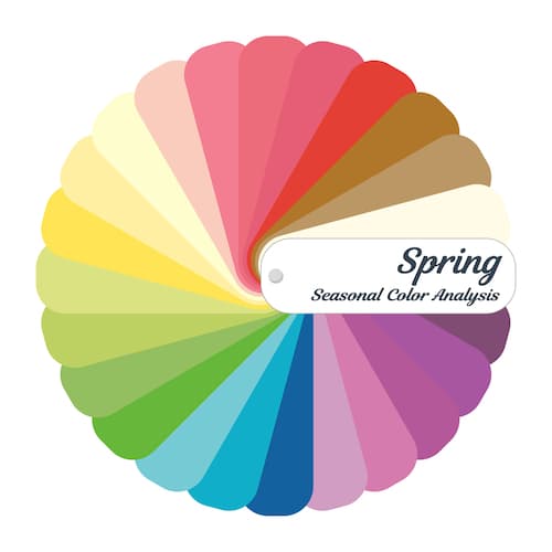 A color wheel showing colors for someone who matches the spring color palette.